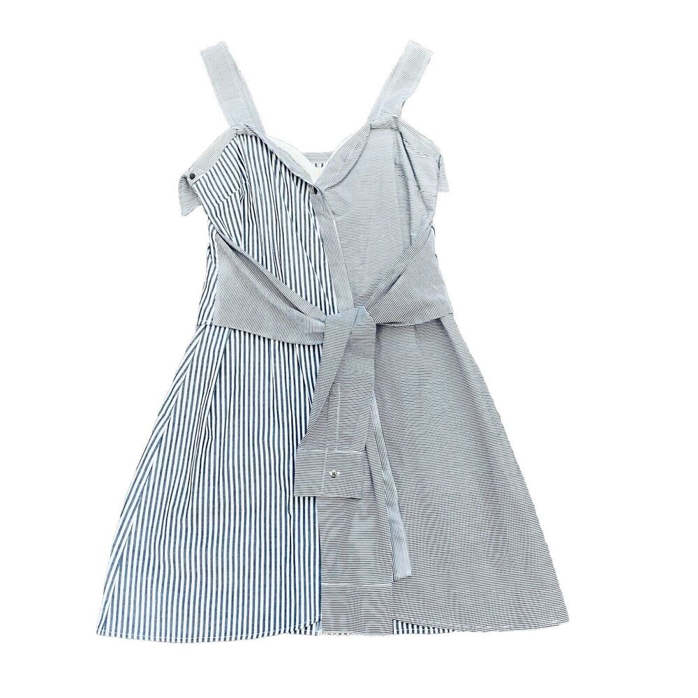 DEREK LAM 10 CROSBY Tie-front paneled striped cotton mini dress SZ 6